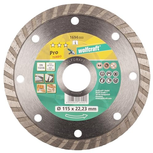 wolfcraft Diamant-Trennscheibe „Pro Turbo“ Ø 115 mm I 1694000 I für Klinker, Dachpfanne, Naturstein und Ziegel I für Winkelschleifer