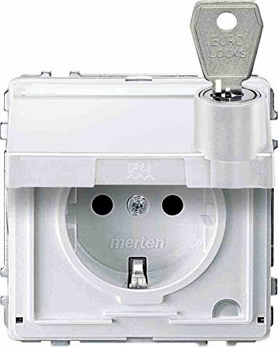 Merten MEG2316-7219 SCHUKO-Steckd.m.Klappd.u.Schriftf.abschl.m.versch.Schl. BRS,StK,polarws.AQUADES.