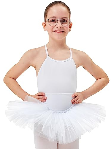 tanzmuster Ballettrock Mädchen Tutu - Pia - 3 Lagen Tüll - weicher Baumwollbund - Ballett Tuturock für Kinder - weiß, 104/110