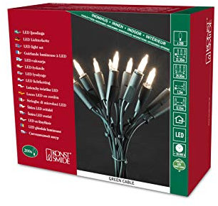Konstsmide LED Minilichterkette, One String, 200 warm weiße Dioden, 230V, Innen, grünes Kabel - 6306-120, Warmweiß
