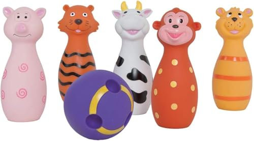 Ludi - Jeu de 5 Quilles en Forme de Chats + 1 Balle - Jouet d’Éveil en Plastique Souple pour Développer la Dextérité et la Motricité - À Partir de 10 Mois