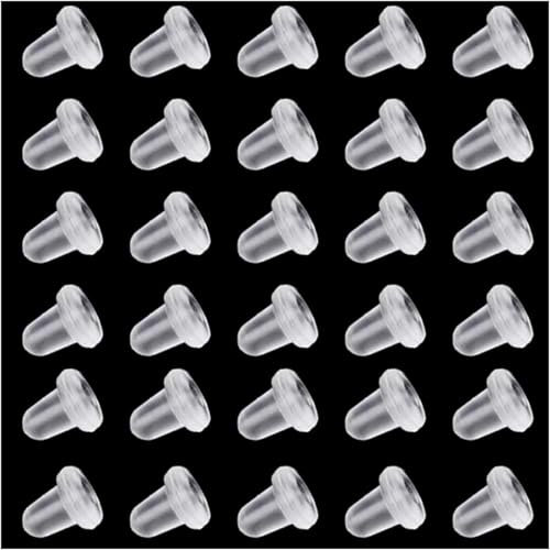 HQ-CLOUD Lot de 100 Poussoir Poussette Embout Clous d'Oreilles apprêt 4mm,Fermoirs attache de Boucles d'Oreilles Silicone,Bouchon pour Boucle d'oreille Clous Transparent