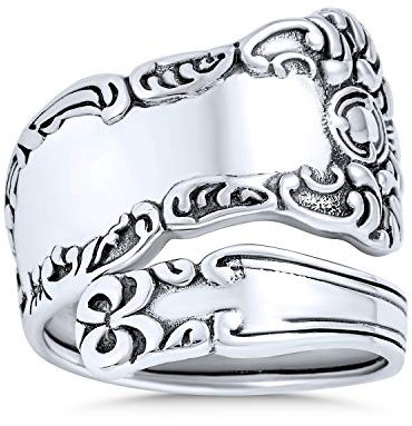 Boho Bypass Spoon Band Ring For Women For Men Oxidized .925 Sterling Silver Adjustable