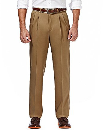 Haggar Men's Premium No Iron Khaki Classic Fit Pleat Front Casual Pant (Regular and Big & Tall Sizes), British Khaki - Bt, 46W x 34L