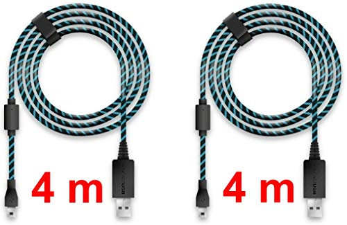 Lioncast 2x Cavo Ricarica Controller per Xbox One e PS4, Coperto con Tessuto, 4 metri, Micro USB 2.0 – Blu e Nero
