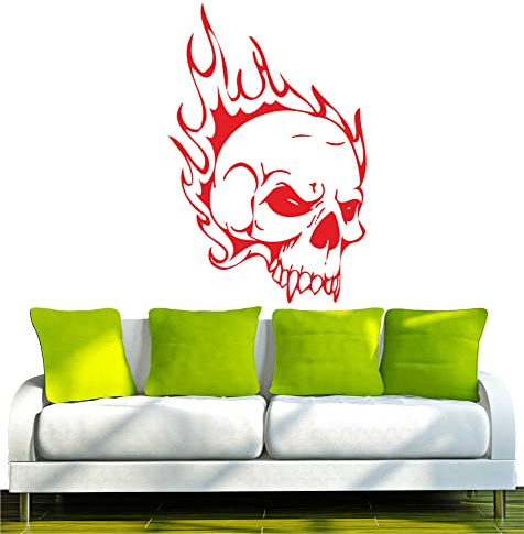 Indigos UG - Wandtattoo Wohnzimmer - Wandaufkleber Totenkopf Skull Schädel Bone 120x79cm, rot w355 - Aufkleber Kinderzimmer Schlafzimmer Küche Badezimmer Büro Dekoration