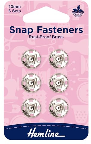 Hemline Snap Fasteners - Nickel Silver, Size 13mm, 6 sets