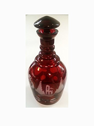 Egermann jarra de cristal antiguo, botella de vidrio soplado a boca y corte de la mano antigua Bohemiaen colour rojo y claro, botella de cristal con cierre Egermann Altura aprox 19 cm