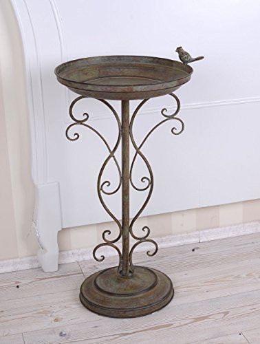 Vogeltränke VINTAGE GARTEN 74 cm Eisen Vogelbad Shabby Chic Antikoptik Wasserschale mit Figur Garten Deko Nostalgie Patina Metalltränke romantisch Terrasse Beet Wasserschale Vintage Landhaussti