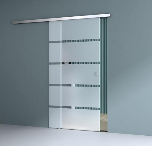 Durovin 900 * 2050mm Internal Sliding Glass Door - Frosted Sections - Round Handle - with Track 6.7ft for Bathrooms Kitchens Living Room Bedroom