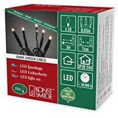 Konstsmide Micro LED Lichterkette, 10 warm weiße Dioden, 24V Innentrafo, dunkelgrünes Kabel - 6350-120
