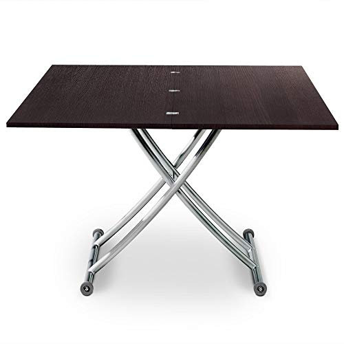 Menzzo Carrera Couchtisch, aufklappbar, Holz/Edelstahl, 57/100 x 100/114,2 x 39/76,3 cm