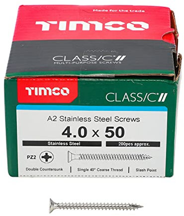 TIMCO Classic Multi-Purpose Screws - 4.0 x 50 - A2 Stainless Steel - Box of 200