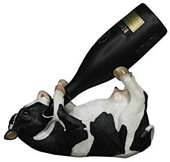 DWK Bovine Brew Cow Decorative Table Top Wine Bottle Holder | Home Bar Decor | Wine Accessories for a Wine Bar | Kitchen Organization | Great Gifts for Her - 10.5