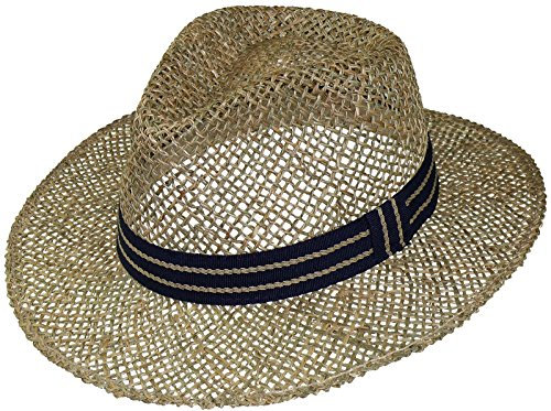 Harrys-Collection Chapeau de paille en jonc de mer de taille moyenne avec bande en tissu, naturel, 57 cm