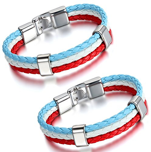 Aroncent Luxemburg Flagge Armband Lederarmband Kordelarmband Fanartikel Fussball Weltmeisterschaft WM & EM Europameisterschaft 2017 Länder Style geflochten