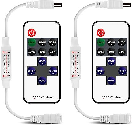 VIPMOON 2 Stück RF LED Controller Monochromatic mit DC 5-24V 11 Tasten Wireless Fernbedienung für Dimmable 3528 5050 LED Strip