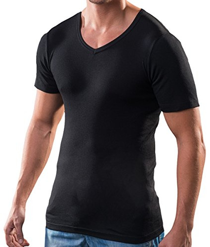 HERMKO 16488 Herren Kurzarm Business Unterhemd mit V-Ausschnitt aus Baumwolle/Modal