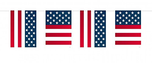 Amerika Wimpel Flagge Girlande 10m - USA Deko Kette 30cm - Partydekoration Stars and Stripes - Amerikanische Flaggen Wimpelkette für Feiern und Events