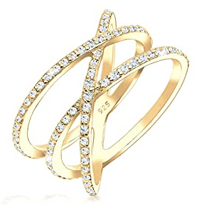 Elli Damen Stapel Kreuzring 925 Sterling Silber Zirkonia gold vergoldet Brillantschliff 0610290215