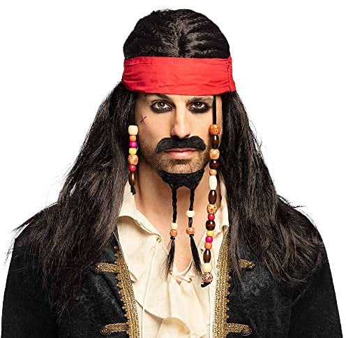 Boland 86343 - Perücke Pirat Tobias mit Bandana, Bart, Schnurrbart und Perlen, Kunst-Haar, Frisur, Bandit, Räuber, Captain, Accessoire, Mottoparty, Karneval