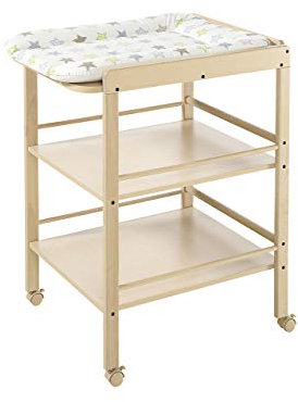 Geuther 4842 Étagère à langer Clarissa Largeur: 56 cm Table à langer 4 roulettes de blocage avec deux étagères en bois de hêtre massif en 3 couleurs différentes naturel