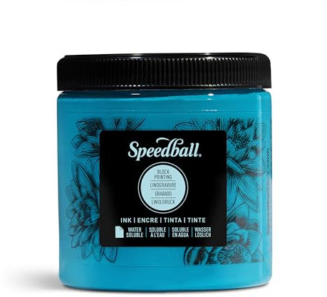 Speedball 8oz Water-Soluble Block Ink Turquoise, For Block Printing, Lino Printing, Screen Printing, For Artists Kit