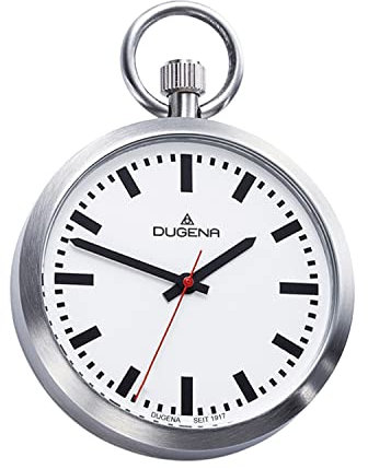 DUGENA Herren-Taschenuhr 4288025-1 Lepine, Quarz, weißes Zifferblatt, Edelstahlgehäuse, Mineralglas, inklusive Kette