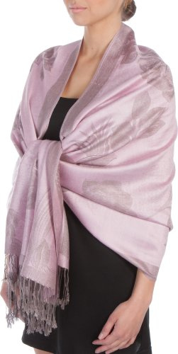 Sakkas Châle/Echarpe/Etole Léger Deux couleurs Rose Floral Design Contours Pashmina (Au choix from 12 Couleurs)