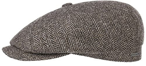 Stetson Hatteras Classic Wool Schirmmütze - Schiebermütze Herren - Flatcap mit Baumwollfutter - Herrencap mit Fischgrätmuster - Ballonmütze Herbst/Winter - Wintercap Dunkelbraun 56 cm