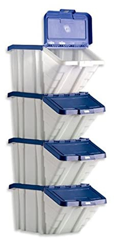 Barton Storage Container Bin 50L 30kg Load W390xD630xH340mm White and Blue Lid Ref 052101/4 [Pack of 4]