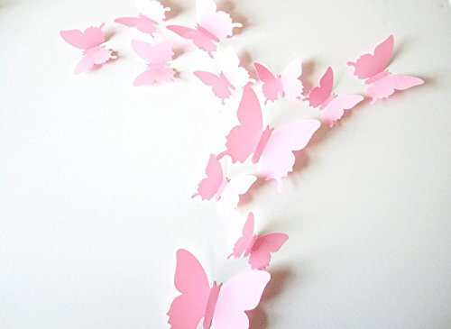 Clest F&H 12pcs 3D Art Butterfly Decal Wall Sticker Home Decor Room Decoration(Pink)