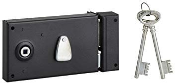 THIRARD - Serrure horizontale en applique 4 gorges à fouillot pour entrée, droite, axe 58mm, carré 7mm, 140x82mm, noir, 2 clés