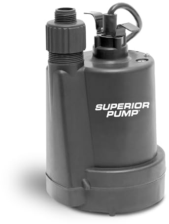 Superior Pump 91250 1800GPH Thermoplastic Submersible Utility Pump with 10-Foot Cord, 1/4 HP