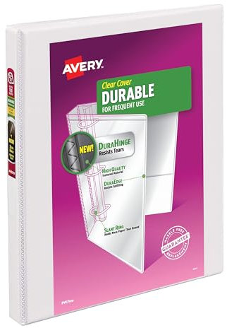 Avery Durable View 3-Ringbuch für Zuhause, Schulbedarf, Büro oder Organisationsbedürfnisse, 1,3 cm schräger Ring, 1 Packung weißer Ordner (17002)
