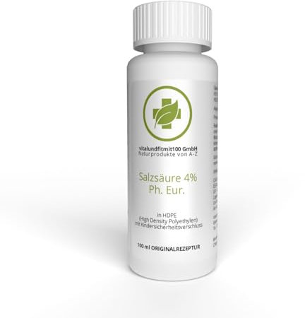 Salzsäure 4% - 100 ml - pharmazeutisch Rein (Ph. Eur.) - nach Originalrezeptur - zertifiziert nach dem europäischen Arzneibuch