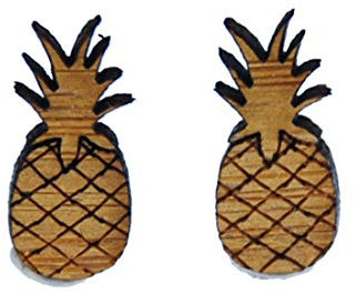 Miniblings Ananas Ohrstecker Ohrringe Pineapple Obst Ananas Holz gefräst braun - Handmade Modeschmuck I Ohrringe Stecker Ohrschmuck