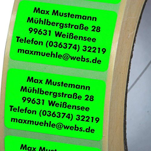 Adressetiketten mit Wunschdruck 100 Stück 38 x 23 mm Haftpapier leuchtgrün