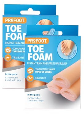Profoot Toe Foam - Corn and Bunion Protectors Soft foam toe tubes for relieving pain caused by pressure and friction 2 Pack (6 tubes) - 3 tubes – 2 small and 1 large