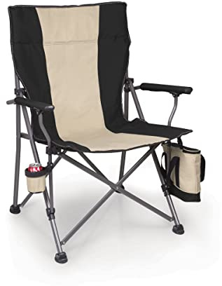 PICNIC TIME Big Bear XXL Folding Camping Chair with Insulated Cooler, Oversized Portable Lawn, Beach & Camp Chair with Cup Holder, Storage Pocket, Carry Bag, 500 lb Capacity (Black)