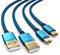 Cable de carga de 2 x 4 m para mando de PS3, cable USB a mini USB largo, cable trenzado (trenzado), chapado en oro, azul/negro