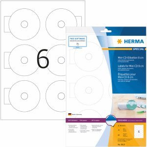 HERMA CD-Etiketten Mini weiß Durchmesser 78mm Special A4 VE=60 Stück