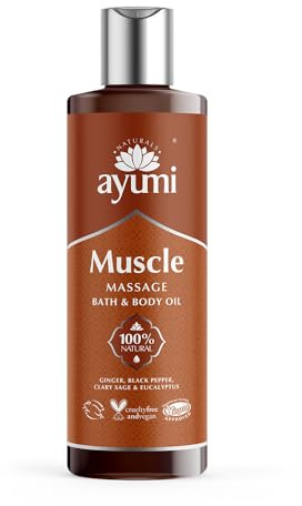 Ayumi Muscle Body Massage Oil | Muscle Pain Relief Massage Oils for Soreness & Tension | Ginger Oil, Eucalyptus Oil & Essential Oils for Skin | Anti Inflammatory & Massage Oil Muscle Relax | 250ml