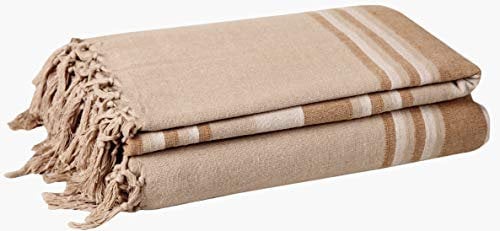 EHC Natural Cotton Textured Kerala Pattern Stripe Throw Kerala For Sofa Arm Chair Bedspread Settee Throw - 220 x 250 cm, Giant Size