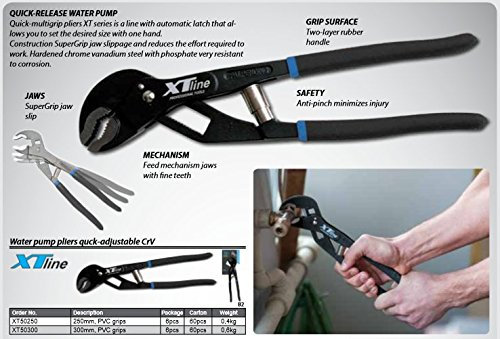 XTLINE Automatic Adjustable Water Pump Pliers 300mm, Soft Grip (XT50300)