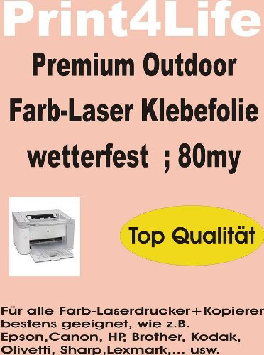 Print4Life P4L - 10 Blatt DIN A4 Outdoor Laser Kopierer Klebefolie Silber