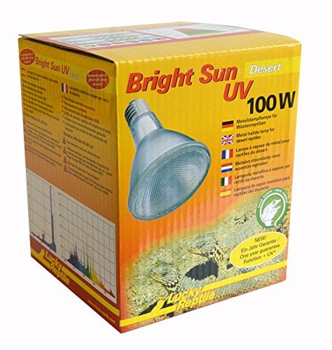 Lucky Reptile Bright Sun UV Desert - 100 W Metalldampflampe für E27 Fassungen - Terrarium Lampe mit Tageslichtspektrum, sowie UVA & UVB Strahlung - UV-Lampe für Wüstenreptilien