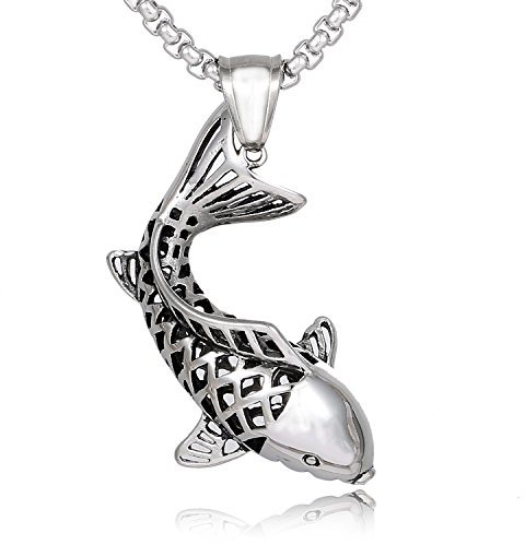 DonDon Herren Halskette Edelstahl 52 cm mit Anhänger Glücksfisch Koi Edelstahl in einem Samtbeutel