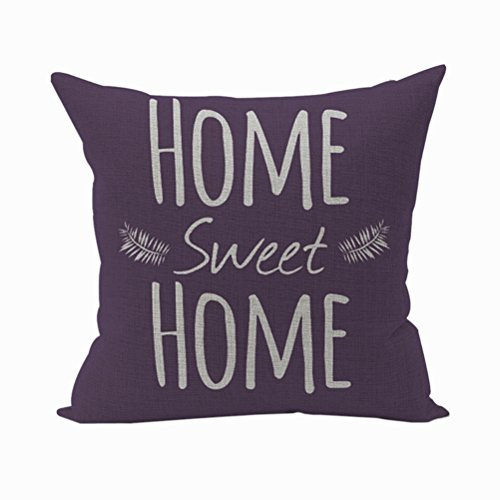 Nunubee Kissenbezug #home sweet home# Baumwolle Leinen Platz Dekokissen Fall Dekorative Wohnzimmer Kissen deko kissen deko wohnzimmer Autodekoration, Lila Alphabet 45x45cm