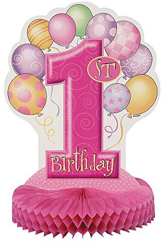 Unique Party 23885 - 23cm Pink Balloons 1st Birthday Party Plates, Pack of 8